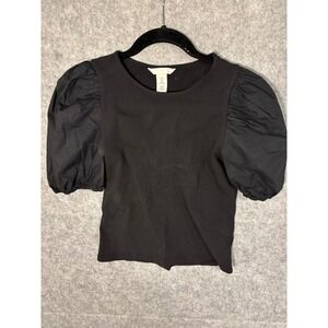 H&M Black Puff Sleeve Top Blouse Womens Size S Short Sleeve SMALL